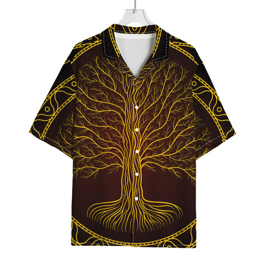 Druidic Yggdrasil Tree Print Rayon Hawaiian Shirt
