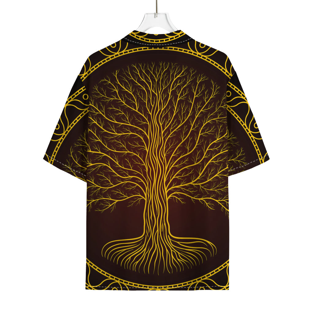 Druidic Yggdrasil Tree Print Rayon Hawaiian Shirt