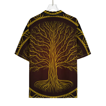 Druidic Yggdrasil Tree Print Rayon Hawaiian Shirt