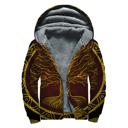 Druidic Yggdrasil Tree Print Sherpa Lined Zip Up Hoodie