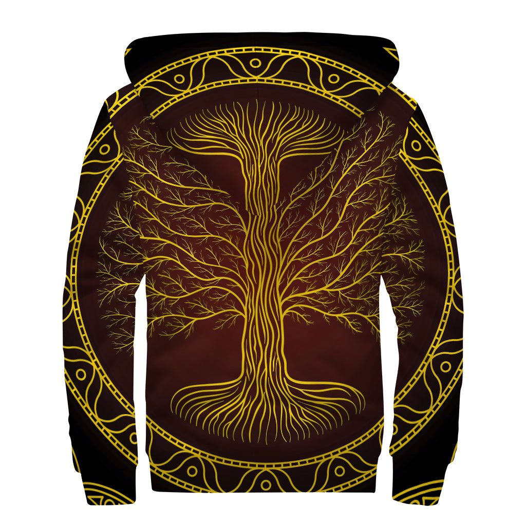 Druidic Yggdrasil Tree Print Sherpa Lined Zip Up Hoodie