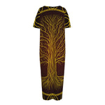 Druidic Yggdrasil Tree Print Short Sleeve Long Nightdress