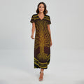Druidic Yggdrasil Tree Print Short Sleeve Maxi Dress