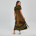 Druidic Yggdrasil Tree Print Short Sleeve Maxi Dress