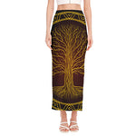 Druidic Yggdrasil Tree Print Side Slit Maxi Skirt
