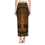 Druidic Yggdrasil Tree Print Side Slit Maxi Skirt