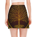 Druidic Yggdrasil Tree Print Side Slit Mini Skirt