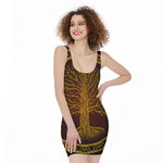 Druidic Yggdrasil Tree Print Sleeveless Bodycon Dress