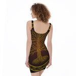 Druidic Yggdrasil Tree Print Sleeveless Bodycon Dress