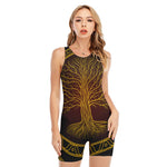 Druidic Yggdrasil Tree Print Sleeveless One Piece Swimsuit