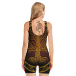 Druidic Yggdrasil Tree Print Sleeveless One Piece Swimsuit