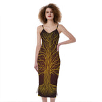 Druidic Yggdrasil Tree Print Slim Fit Midi Cami Dress