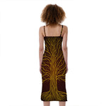 Druidic Yggdrasil Tree Print Slim Fit Midi Cami Dress