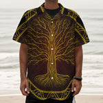 Druidic Yggdrasil Tree Print Textured Short Sleeve Shirt