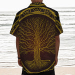 Druidic Yggdrasil Tree Print Textured Short Sleeve Shirt