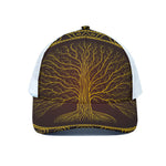 Druidic Yggdrasil Tree Print White Mesh Trucker Cap