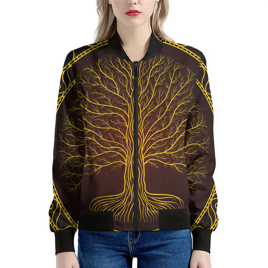 Druidic Yggdrasil Tree Print Women's Bomber Jacket