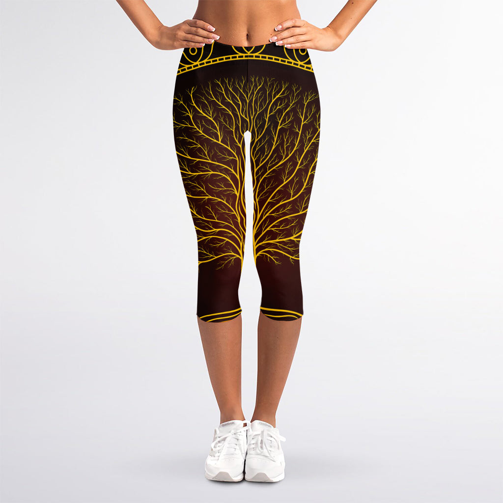 Druidic Yggdrasil Tree Print Women's Capri Leggings