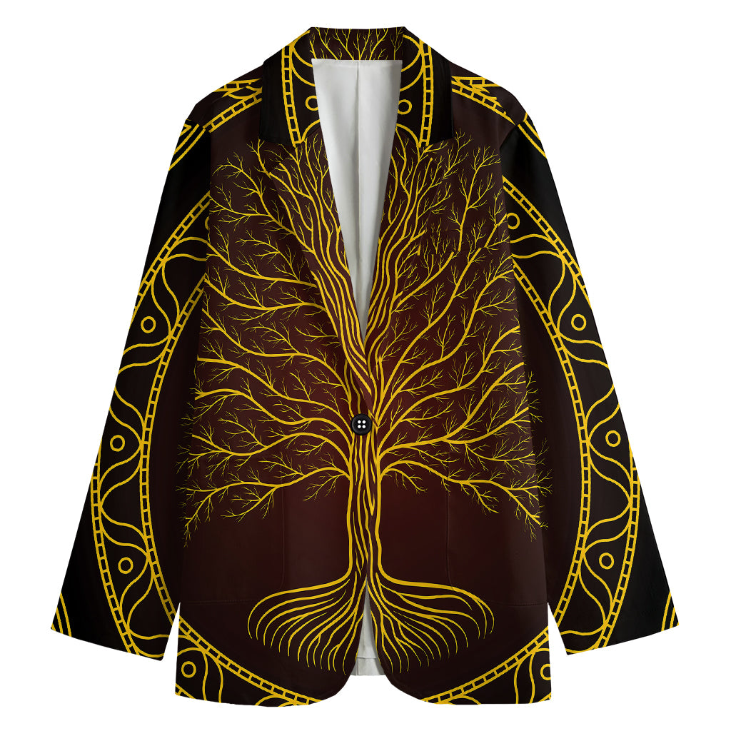 Druidic Yggdrasil Tree Print Women's Cotton Blazer