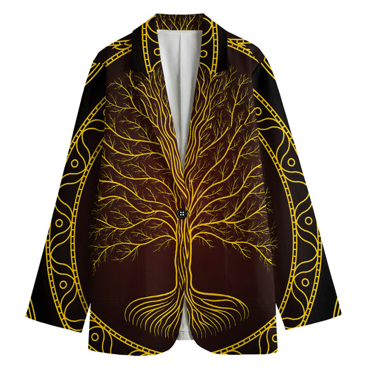 Druidic Yggdrasil Tree Print Women's Cotton Blazer