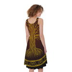 Druidic Yggdrasil Tree Print Women's Sleeveless Dress