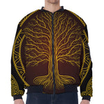 Druidic Yggdrasil Tree Print Zip Sleeve Bomber Jacket