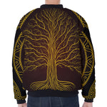 Druidic Yggdrasil Tree Print Zip Sleeve Bomber Jacket