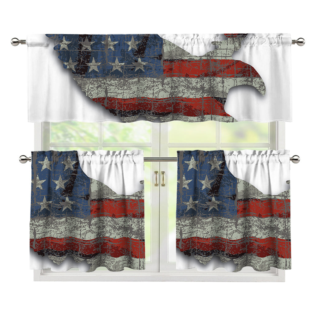 Eagle American Flag Print 3 Piece Kitchen Curtains