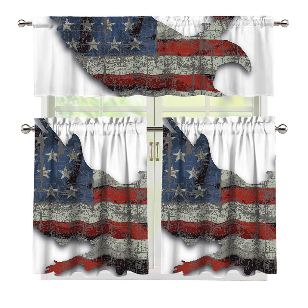 Eagle American Flag Print 3 Piece Kitchen Curtains