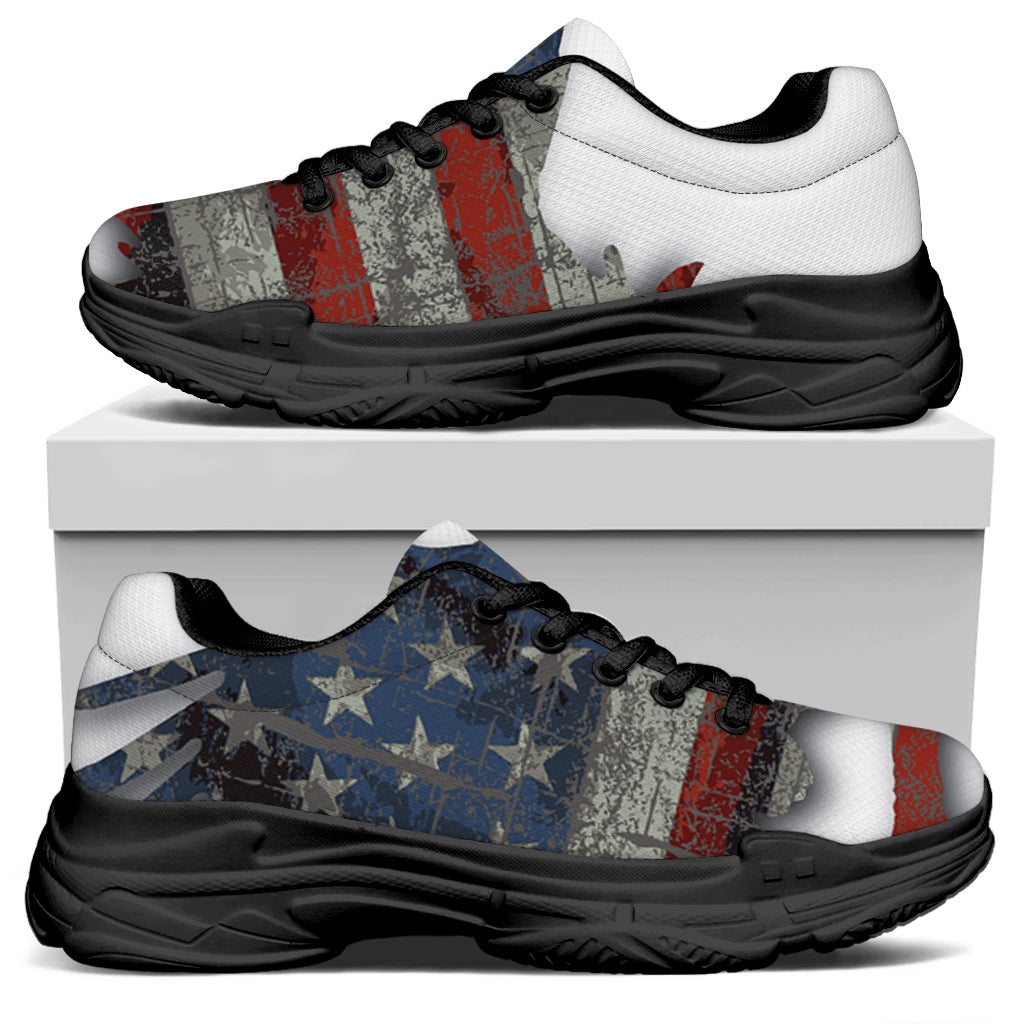 Eagle American Flag Print Black Chunky Shoes