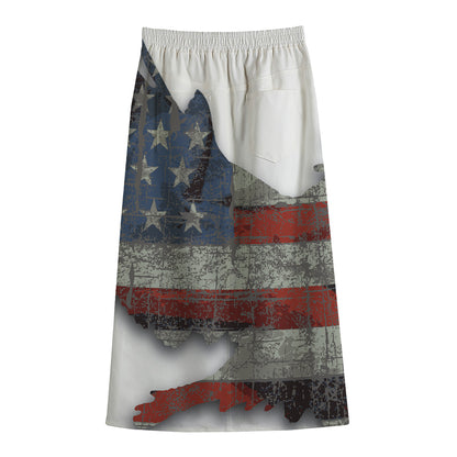 Eagle American Flag Print Cotton Front Slit Maxi Skirt