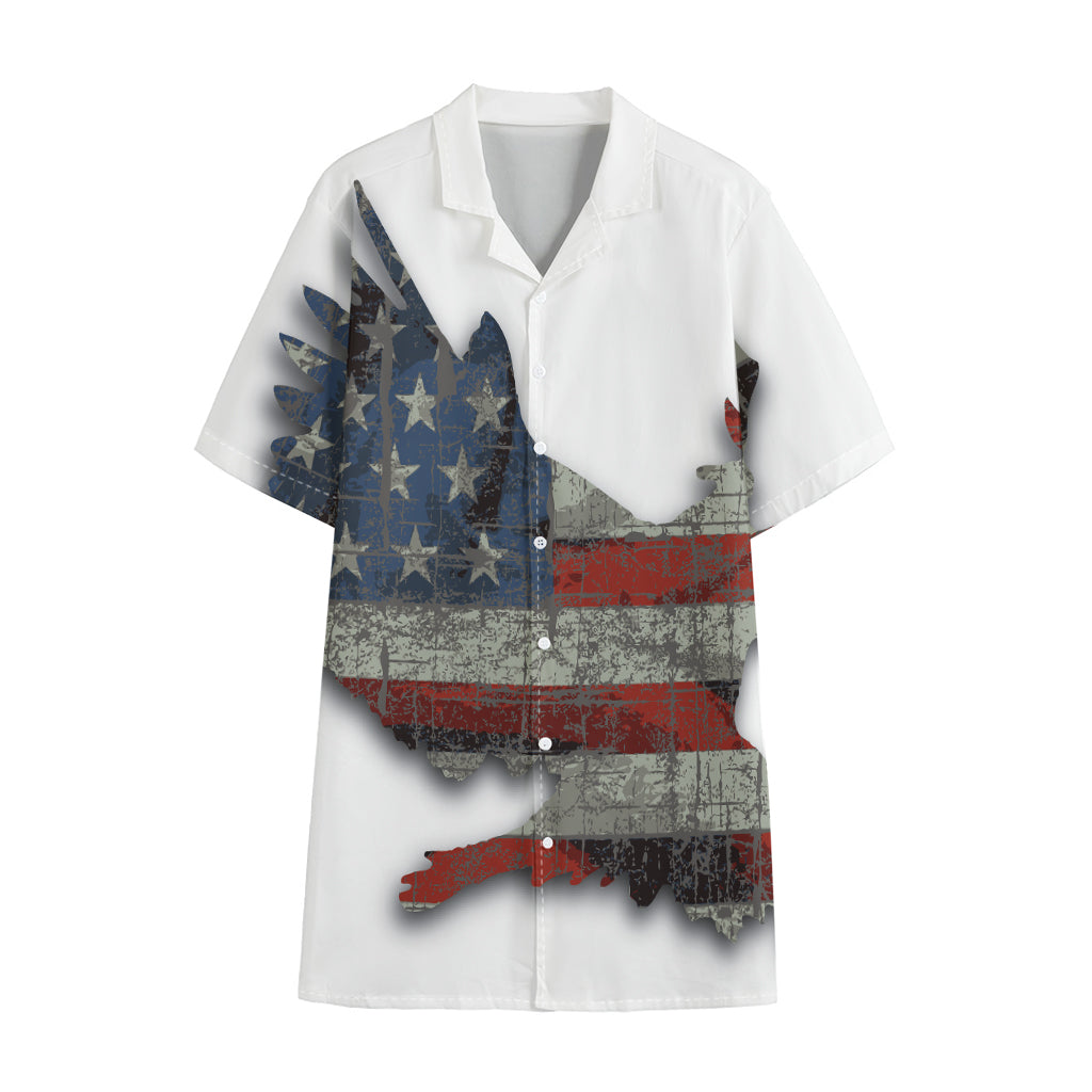 Eagle American Flag Print Cotton Hawaiian Shirt