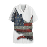 Eagle American Flag Print Cotton Hawaiian Shirt