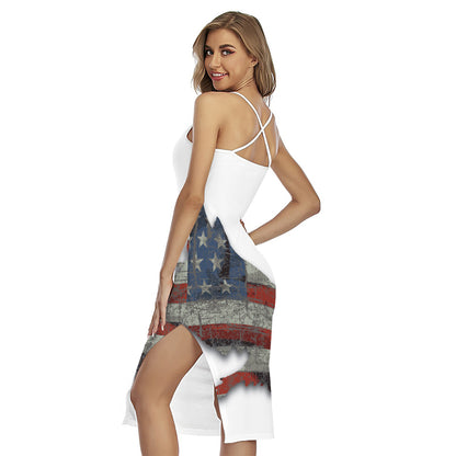 Eagle American Flag Print Cross Back Cami Dress