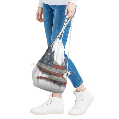 Eagle American Flag Print Drawstring Bag