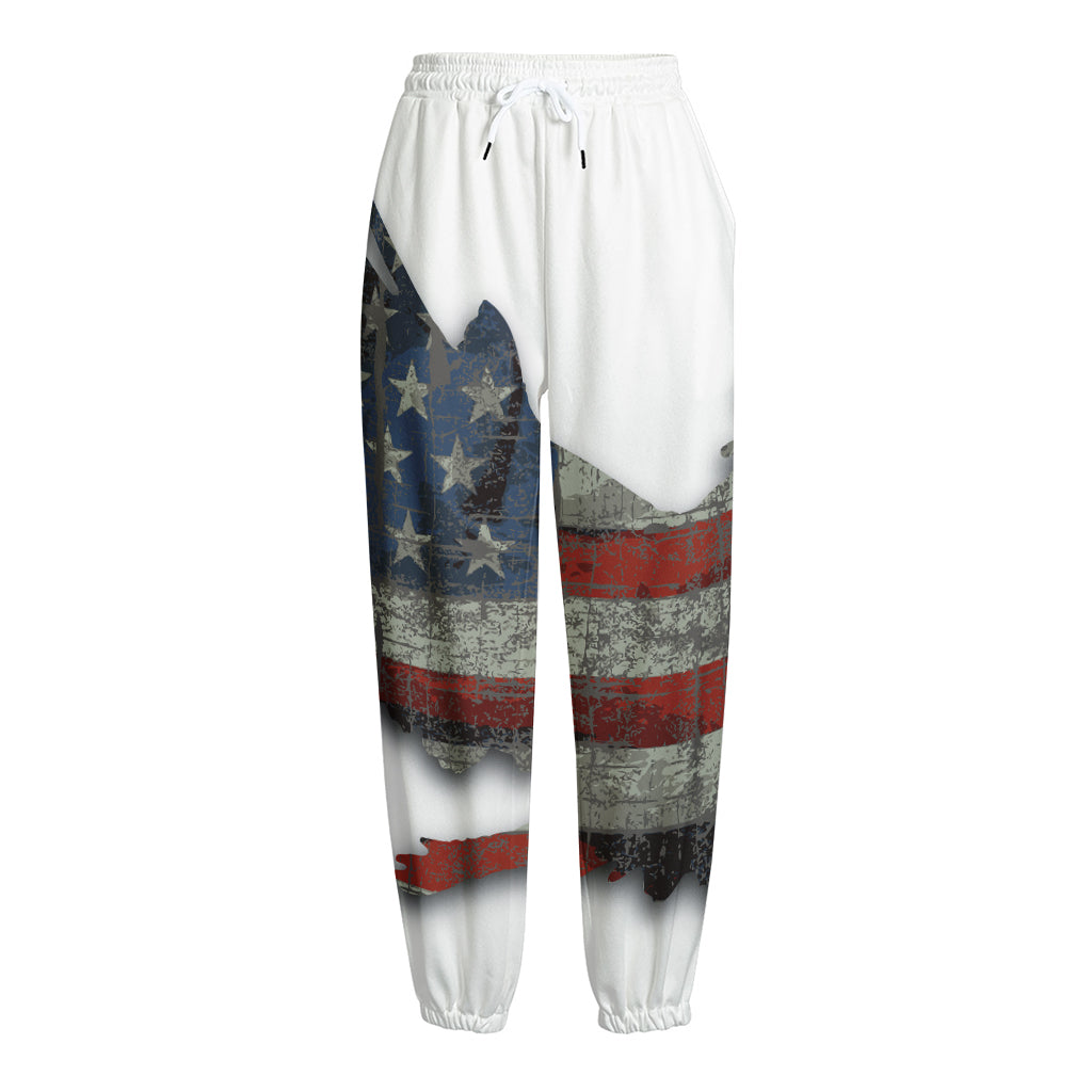 Eagle American Flag Print Fleece Lined Knit Pants
