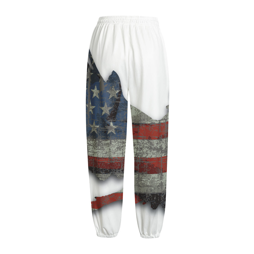 Eagle American Flag Print Fleece Lined Knit Pants