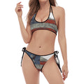 Eagle American Flag Print Halter Scoop Tie Side Bikini