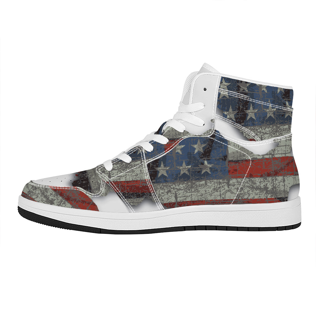Eagle American Flag Print High Top Leather Sneakers
