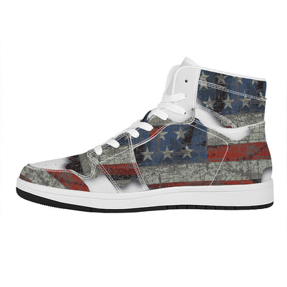 Eagle American Flag Print High Top Leather Sneakers
