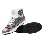Eagle American Flag Print High Top Leather Sneakers