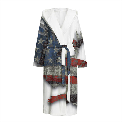 Eagle American Flag Print Hooded Bathrobe