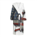 Eagle American Flag Print Hooded Bathrobe