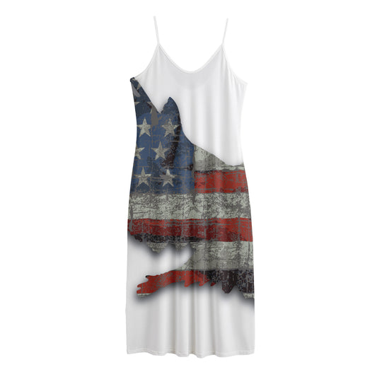 Eagle American Flag Print Jersey Midi Cami Dress