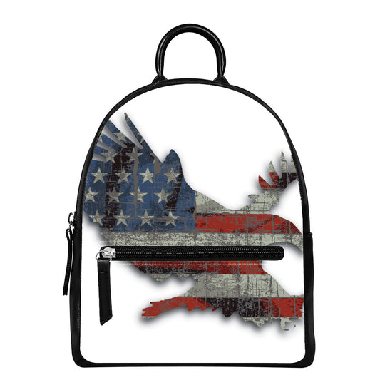 Eagle American Flag Print Leather Backpack
