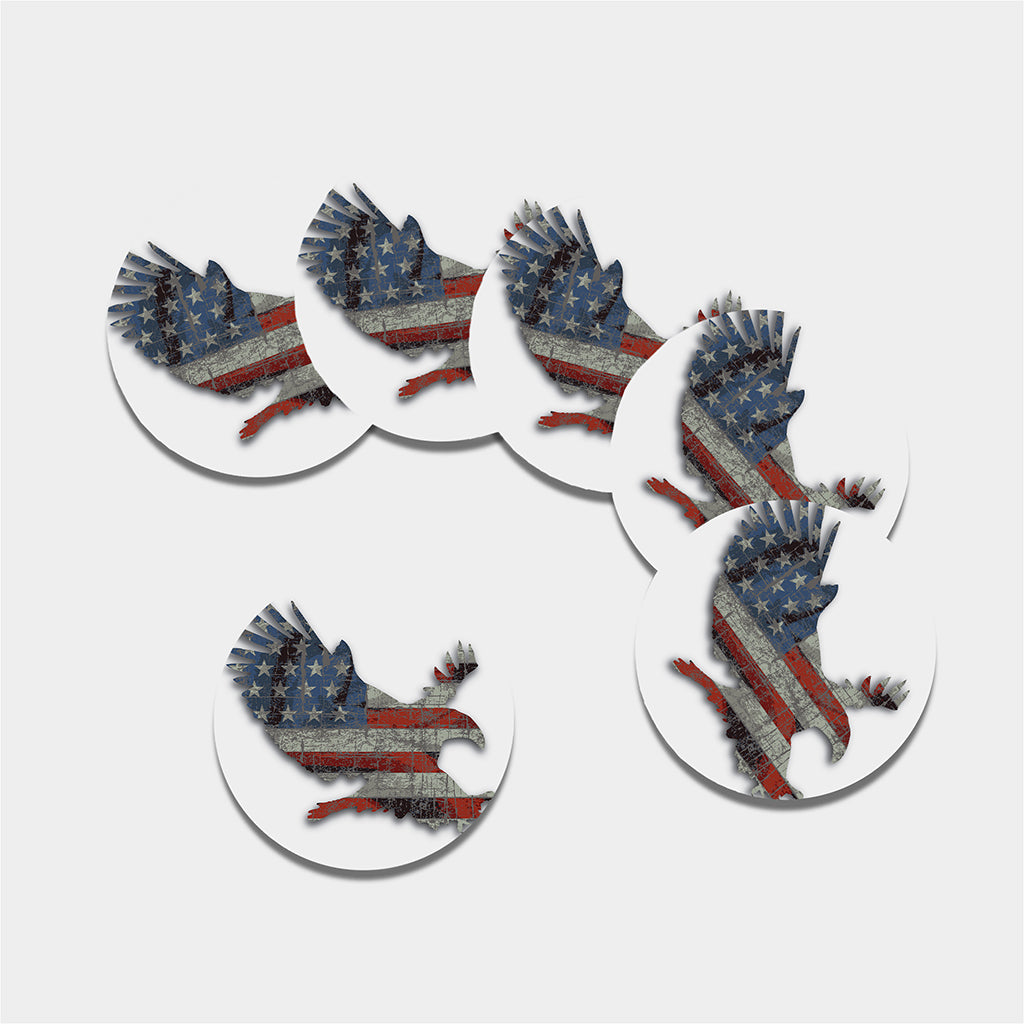 Eagle American Flag Print Leather Coaster Set