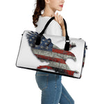 Eagle American Flag Print Leather Duffle Bag