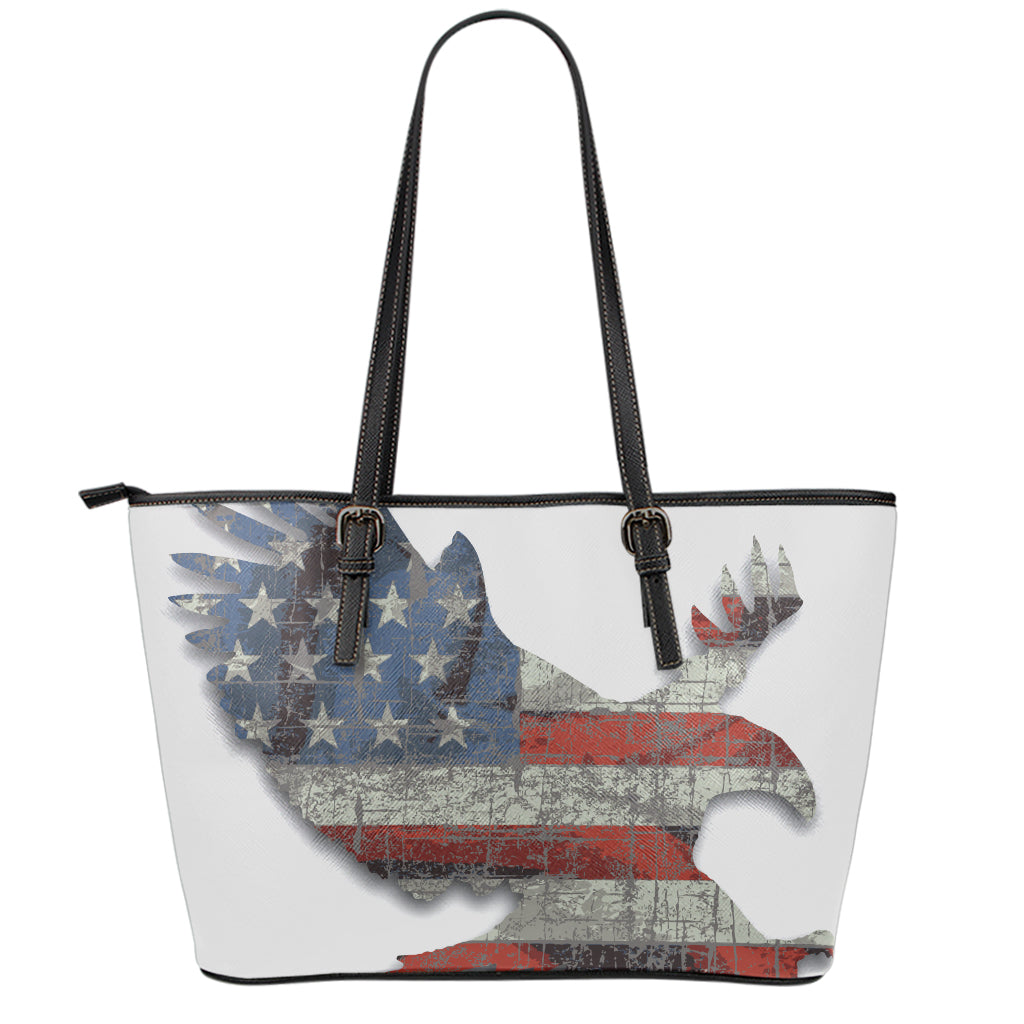 Eagle American Flag Print Leather Tote Bag