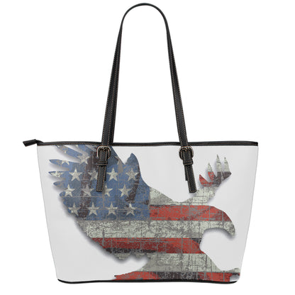 Eagle American Flag Print Leather Tote Bag