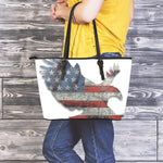 Eagle American Flag Print Leather Tote Bag